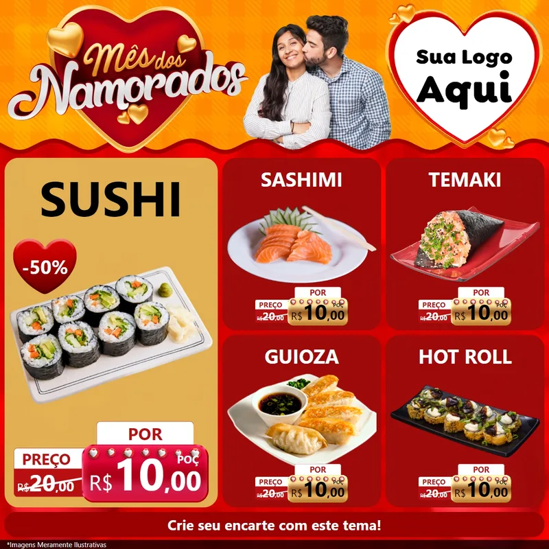 Modelo de Rede Social para Feed Facebook com o tema Mês dos Namorados para Comida japonesa