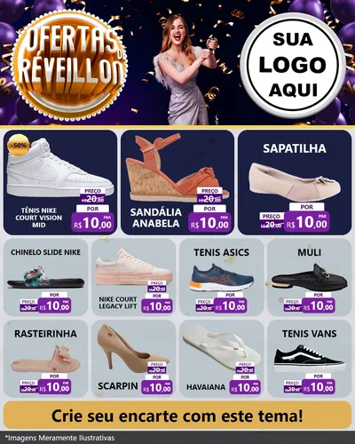 Modelo de Rede Social para Feed Instagram com o tema Ofertas de Réveillon para Calçados
