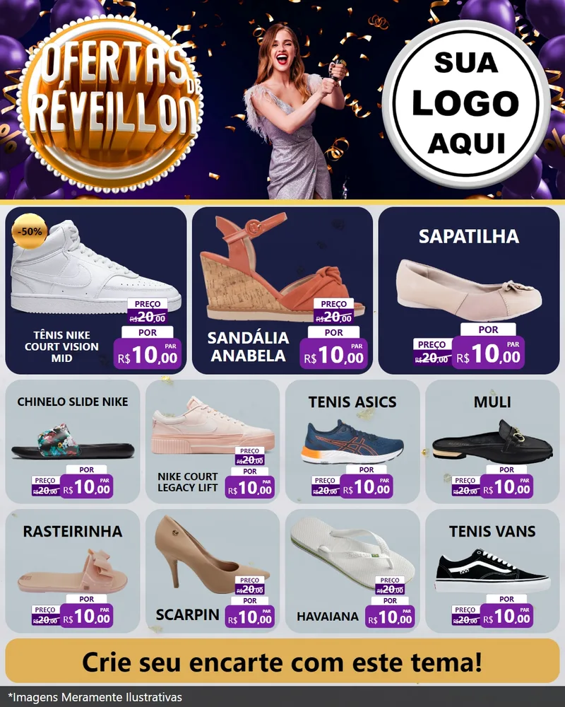 Modelo de Rede Social para Feed Instagram com o tema Ofertas de Réveillon para Calçados