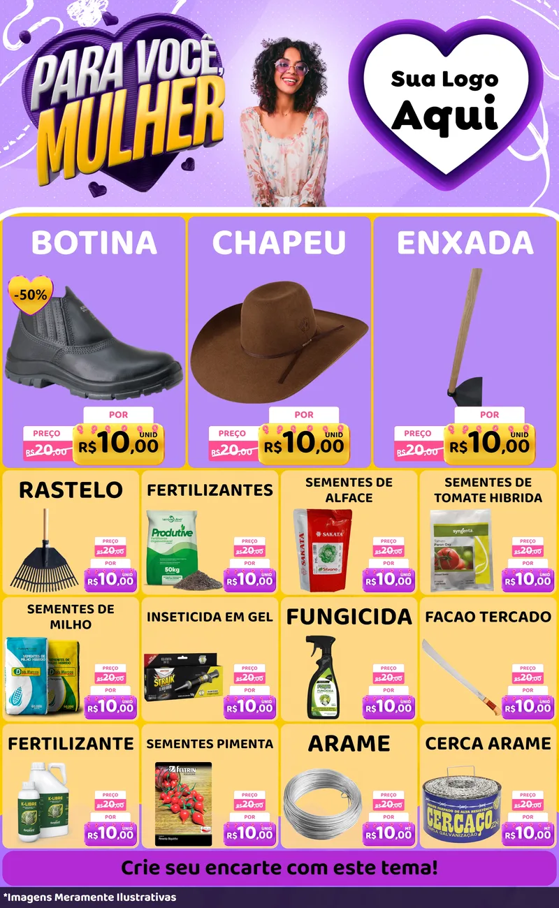 Modelo de Encarte para Encarte Grande com o tema Para Você, Mulher para Agropecuária