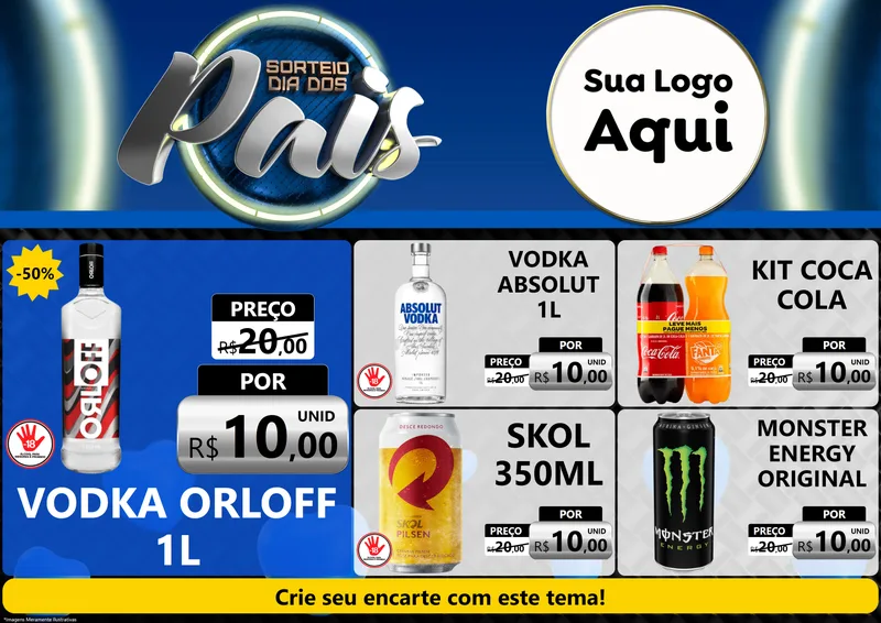Modelo de Encarte para Encarte A4 Horizontal com o tema Sorteio Dia Dos Pais para Distribuidora de bebidas