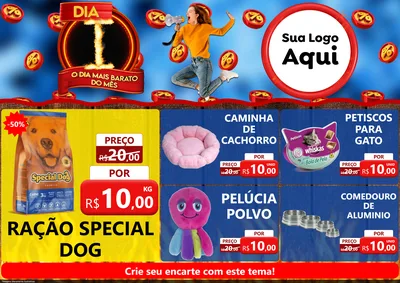 Modelo de Encarte para Encarte A4 Horizontal com o tema Dia I - O Dia Mais Barato Do Mês para Pet Shop