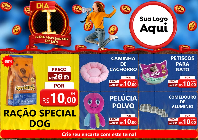 Modelo de Encarte para Encarte A4 Horizontal com o tema Dia I - O Dia Mais Barato Do Mês para Pet Shop