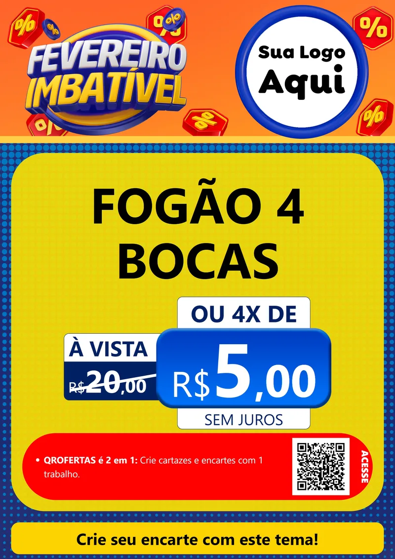 Modelo de Cartaz para Cartaz A4 Vertical com o tema Fevereiro Imbatível para Móveis e Eletro