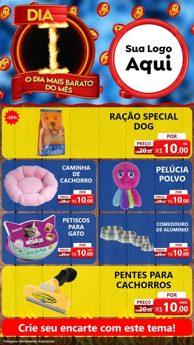 Modelo de TV para TV Vertical com o tema Dia I - O Dia Mais Barato Do Mês para Pet Shop