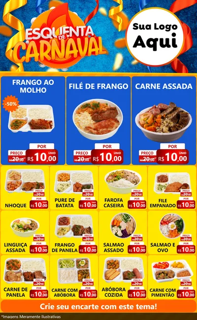 Modelo de Encarte para Encarte Grande com o tema Esquenta de Carnaval para Restaurante