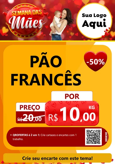 Modelo de Cartaz para Cartaz A4 Vertical com o tema Semana das Mães para Padaria