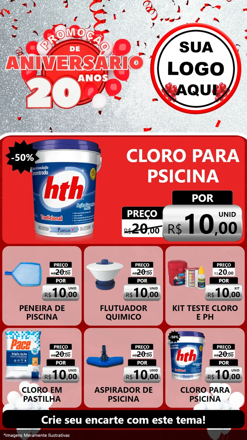 Modelo de Rede Social para Stories com o tema Promoção de Aniversário - 20 Anos para Produtos para Piscina