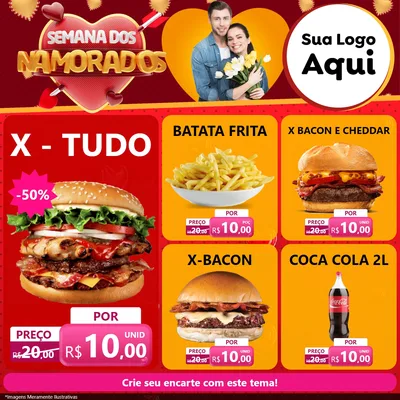 Modelo de Rede Social para Feed Facebook com o tema Semana dos Namorados para Hamburgueria