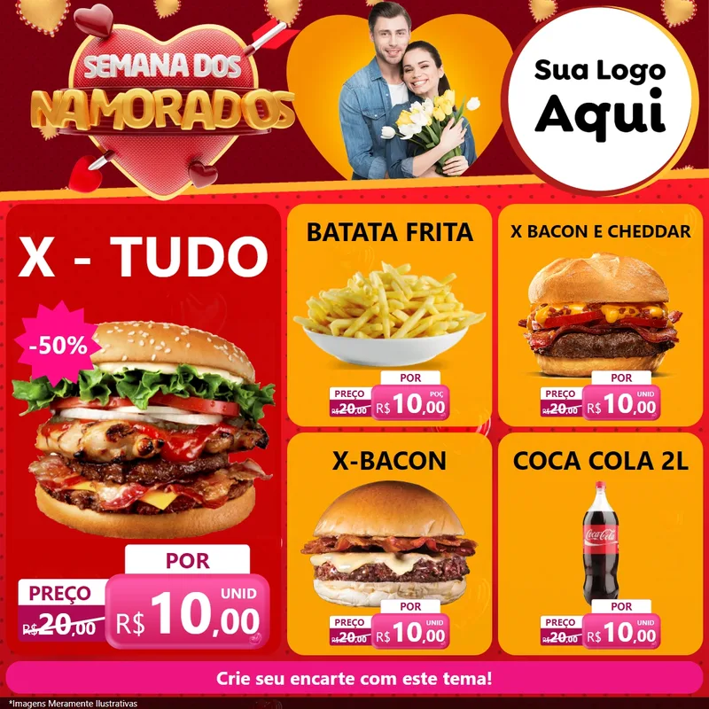 Modelo de Rede Social para Feed Facebook com o tema Semana dos Namorados para Hamburgueria