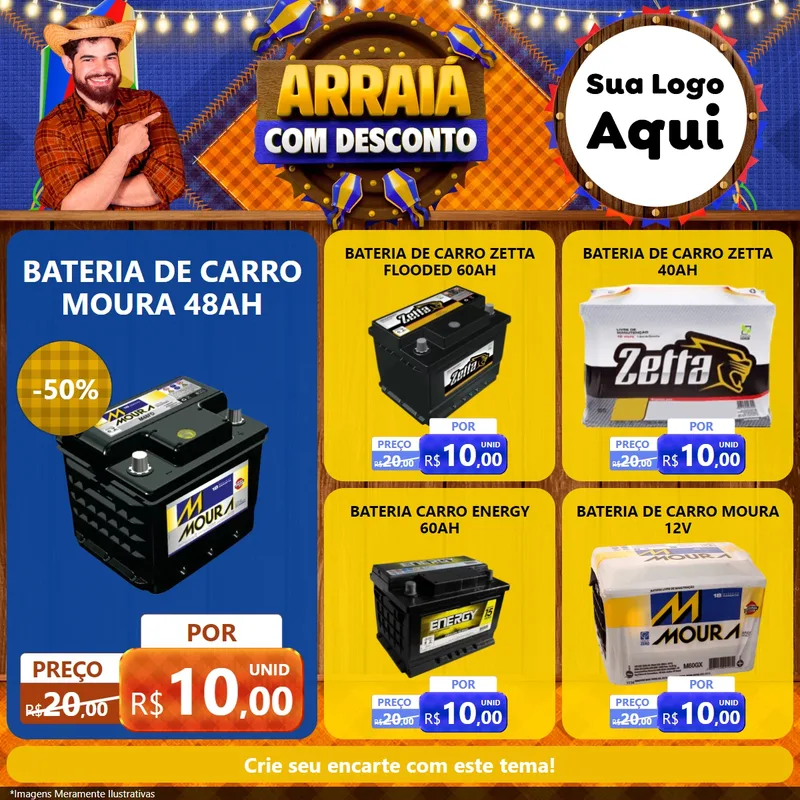 Modelo de Rede Social para Feed Facebook com o tema Arraiá Com Desconto para Baterias Elétricas