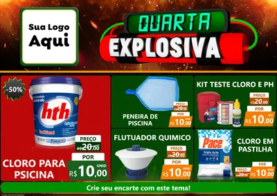 Modelo de Encarte para Encarte A4 Horizontal com o tema Quarta Explosiva para Produtos para Piscina