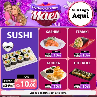 Modelo de Rede Social para Feed Facebook com o tema Sorteio Dia das Mães para Comida japonesa