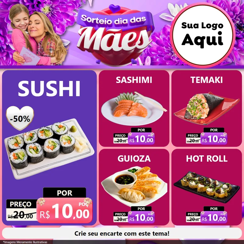 Modelo de Rede Social para Feed Facebook com o tema Sorteio Dia das Mães para Comida japonesa