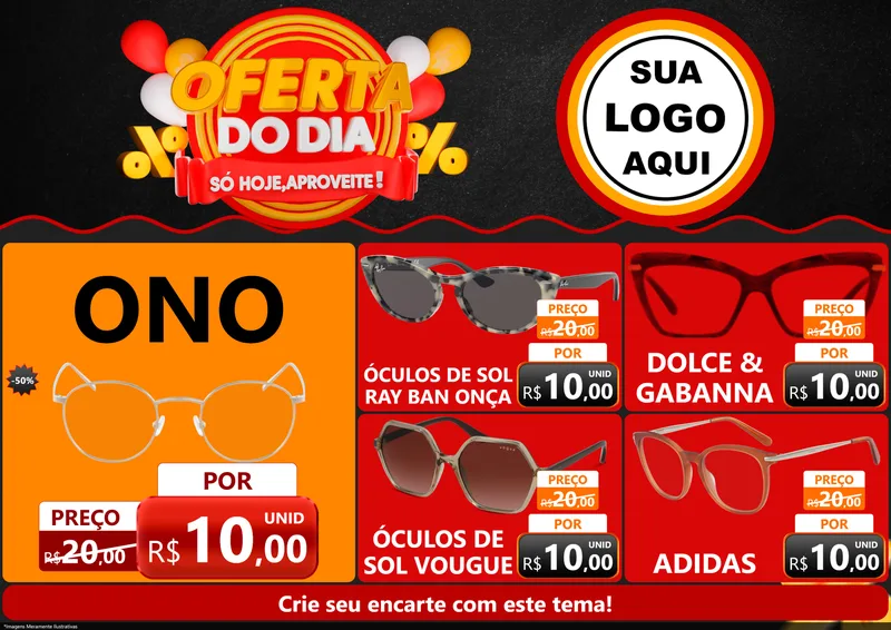 Modelo de Encarte para Encarte A4 Horizontal com o tema Oferta do Dia - Só hoje, Aproveite! para Óticas