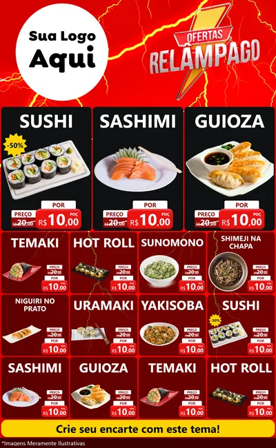 Modelo de Encarte para Encarte Grande com o tema Ofertas Relâmpago para Comida japonesa