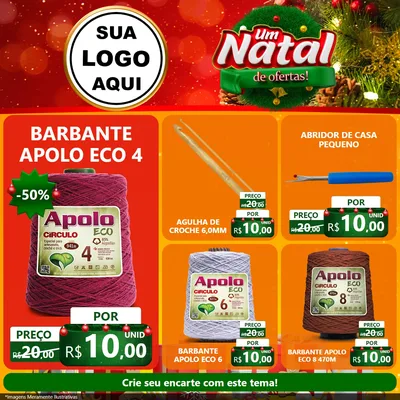 Modelo de Rede Social para Feed Facebook com o tema Um Natal de Ofertas para Armarinho e Aviamentos