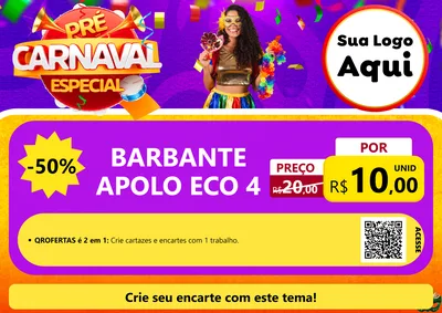 Modelo de Cartaz para Cartaz A4 Horizontal com o tema Pré-Carnaval Especial para Armarinho e Aviamentos