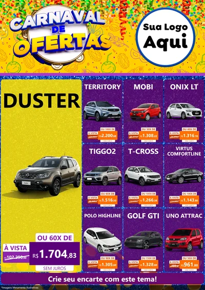 Modelo de Encarte para Encarte A4 Vertical com o tema Carnaval de Ofertas para Concessionaria de Carros