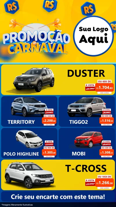 Modelo de TV para TV Vertical com o tema Promoção de Carnaval para Concessionaria de Carros