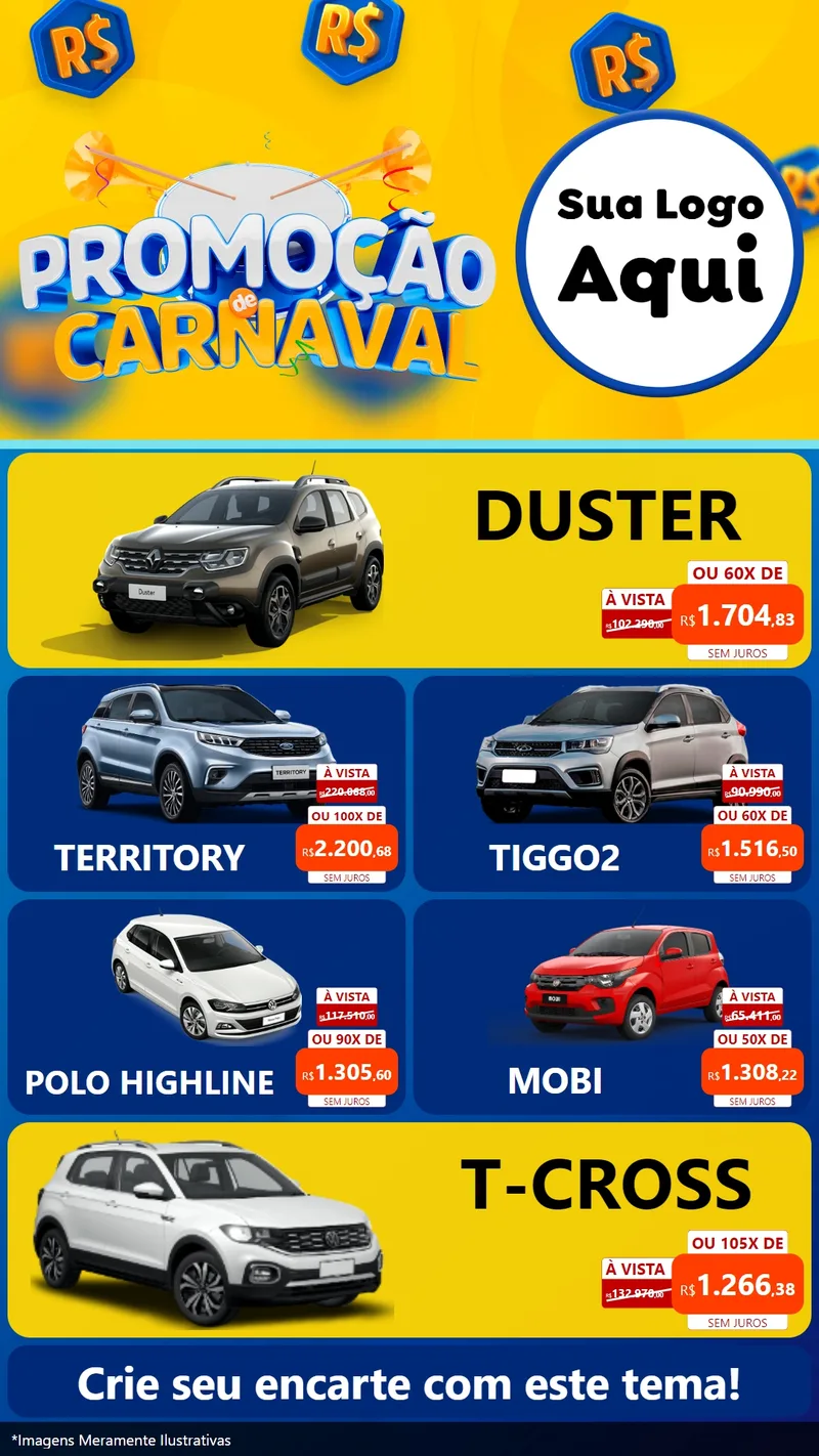 Modelo de TV para TV Vertical com o tema Promoção de Carnaval para Concessionaria de Carros