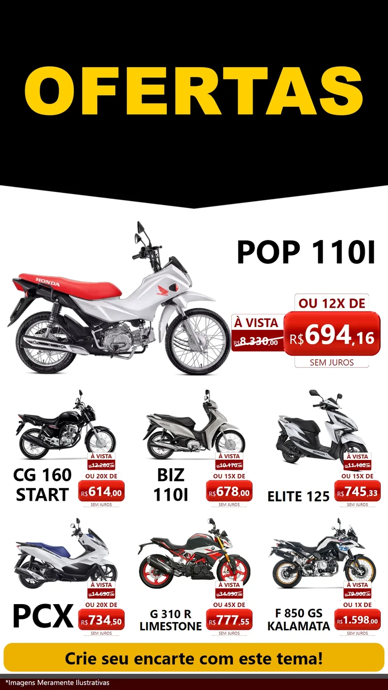 Modelo de Rede Social para Stories com o tema Ofertas Preto e Vermelho Cartaz para Concessionaria de Motos