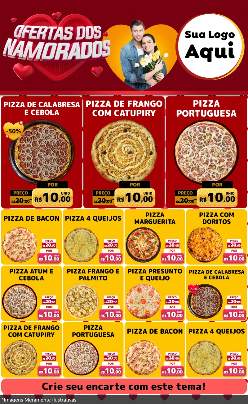 Modelo de Encarte para Encarte Grande com o tema Ofertas Dos Namorados para Pizzaria