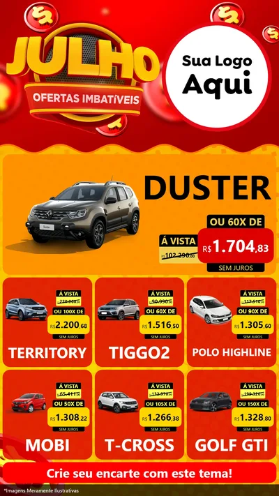 Modelo de Rede Social para Stories com o tema Julho Ofertas Imbatíveis para Concessionaria de Carros