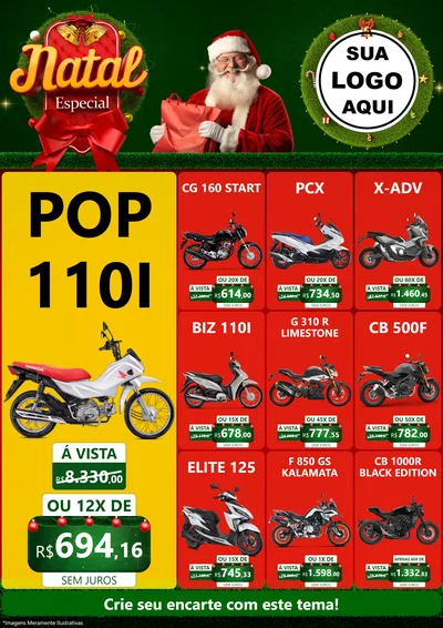 Modelo de Encarte para Encarte A4 Vertical com o tema Natal Especial para Concessionaria de Motos