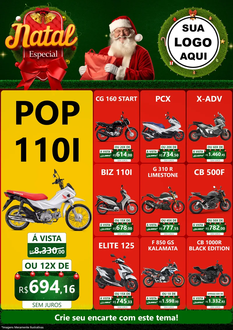 Modelo de Encarte para Encarte A4 Vertical com o tema Natal Especial para Concessionaria de Motos