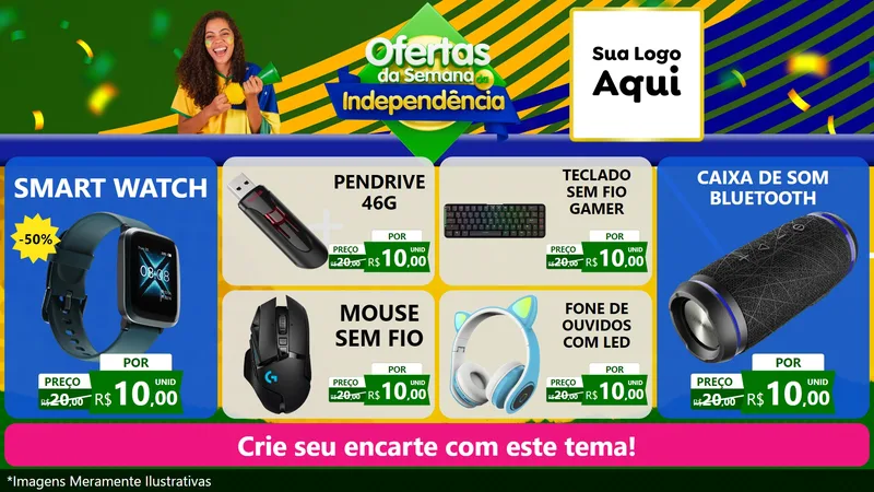 Modelo de TV para TV Horizontal com o tema Ofertas da Semana da Independência para Informática
