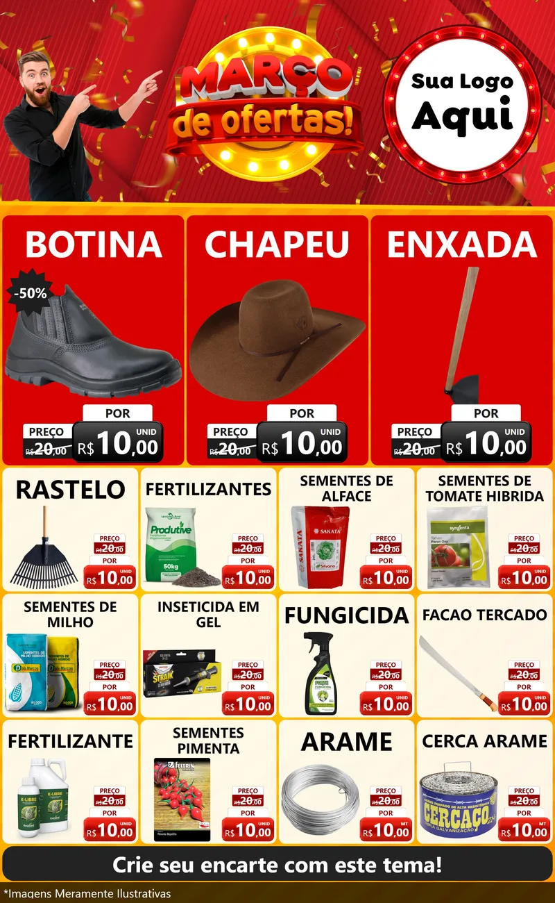 Modelo de Encarte para Encarte Grande com o tema Março de Ofertas! para Agropecuária