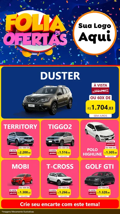 Modelo de Rede Social para Stories com o tema Folia de Ofertas para Concessionaria de Carros