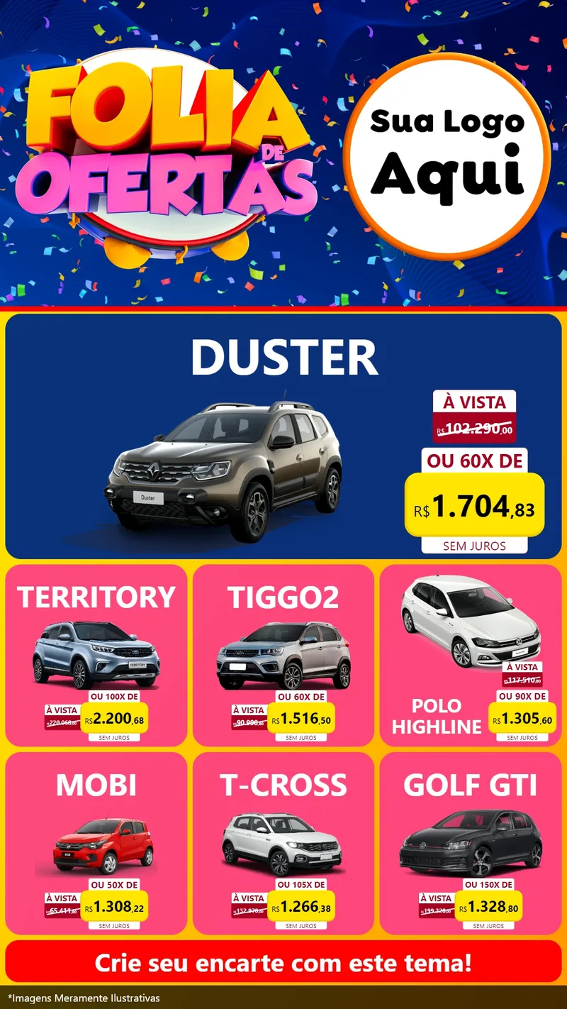 Modelo de Rede Social para Stories com o tema Folia de Ofertas para Concessionaria de Carros