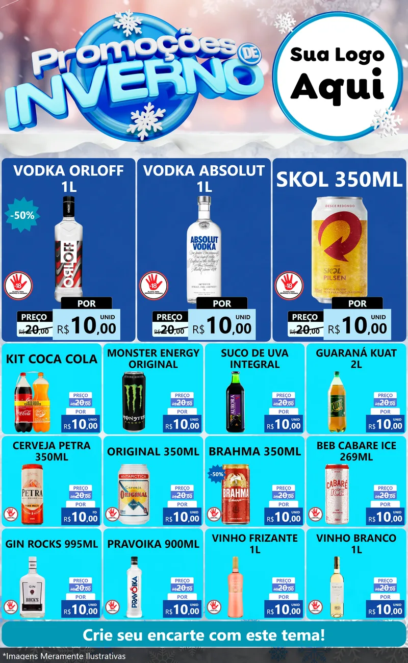 Modelo de Encarte para Encarte Grande com o tema Promoções de Inverno para Distribuidora de bebidas