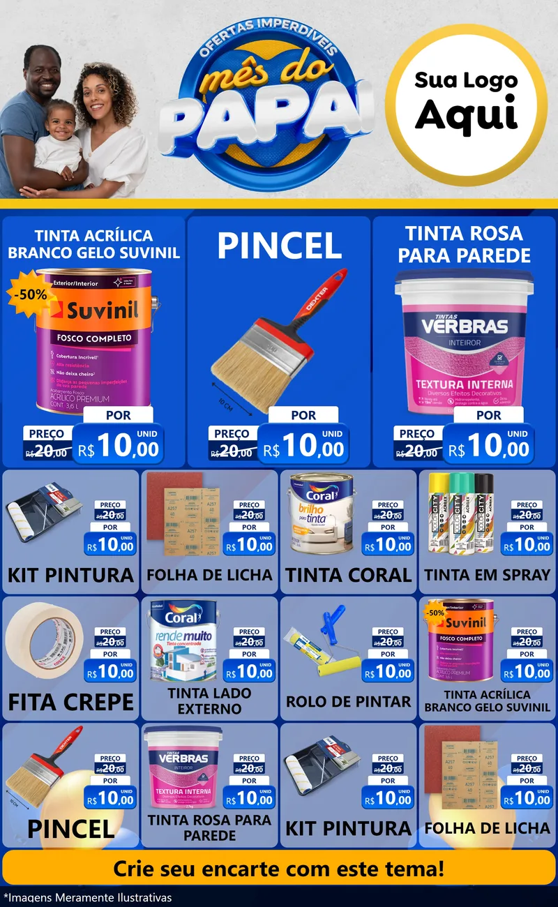 Modelo de Encarte para Encarte Grande com o tema Ofertas Imperdíveis Mês Do Papai para Tintas e Ferramentas