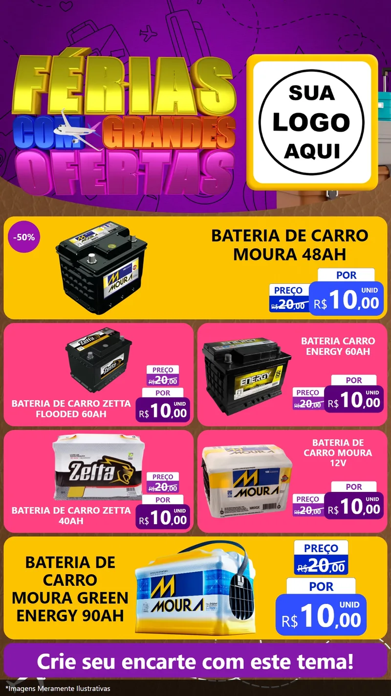 Modelo de TV para TV Vertical com o tema Férias com Grandes Ofertas para Baterias Elétricas