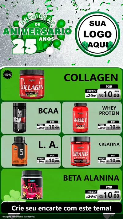 Modelo de TV para TV Vertical com o tema Promoção de Aniversário - 25 Anos para Suplementos alimentares