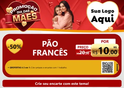 Modelo de Cartaz para Cartaz A4 Horizontal com o tema Promoção Dia das Mães para Padaria