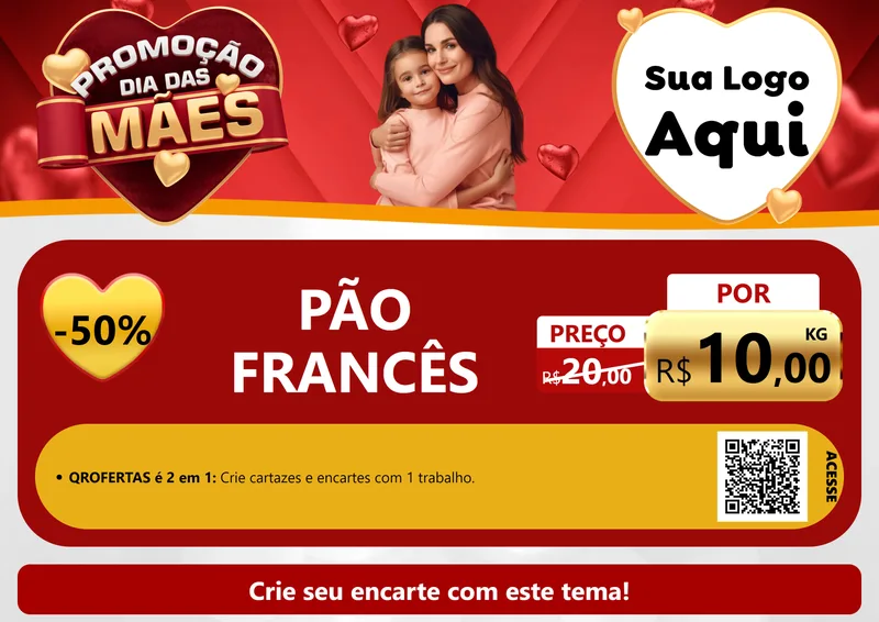 Modelo de Cartaz para Cartaz A4 Horizontal com o tema Promoção Dia das Mães para Padaria