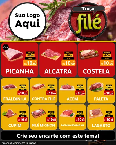 Modelo de Rede Social para Feed Instagram com o tema Terça Filé para Açougue
