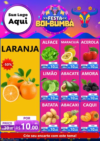 Modelo de Encarte para Encarte A4 Vertical com o tema Festa Boi-Bumbá para Hortifrúti