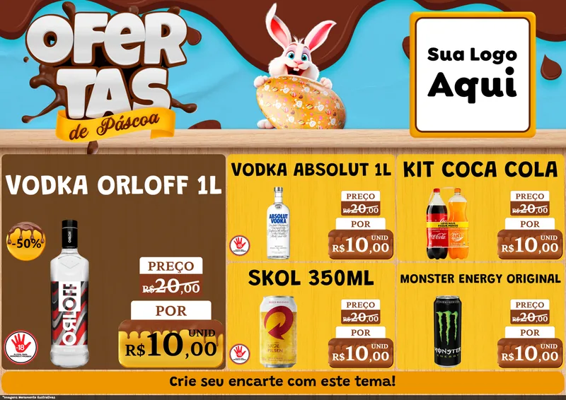 Modelo de Encarte para Encarte A4 Horizontal com o tema Ofertas de Páscoa para Distribuidora de bebidas