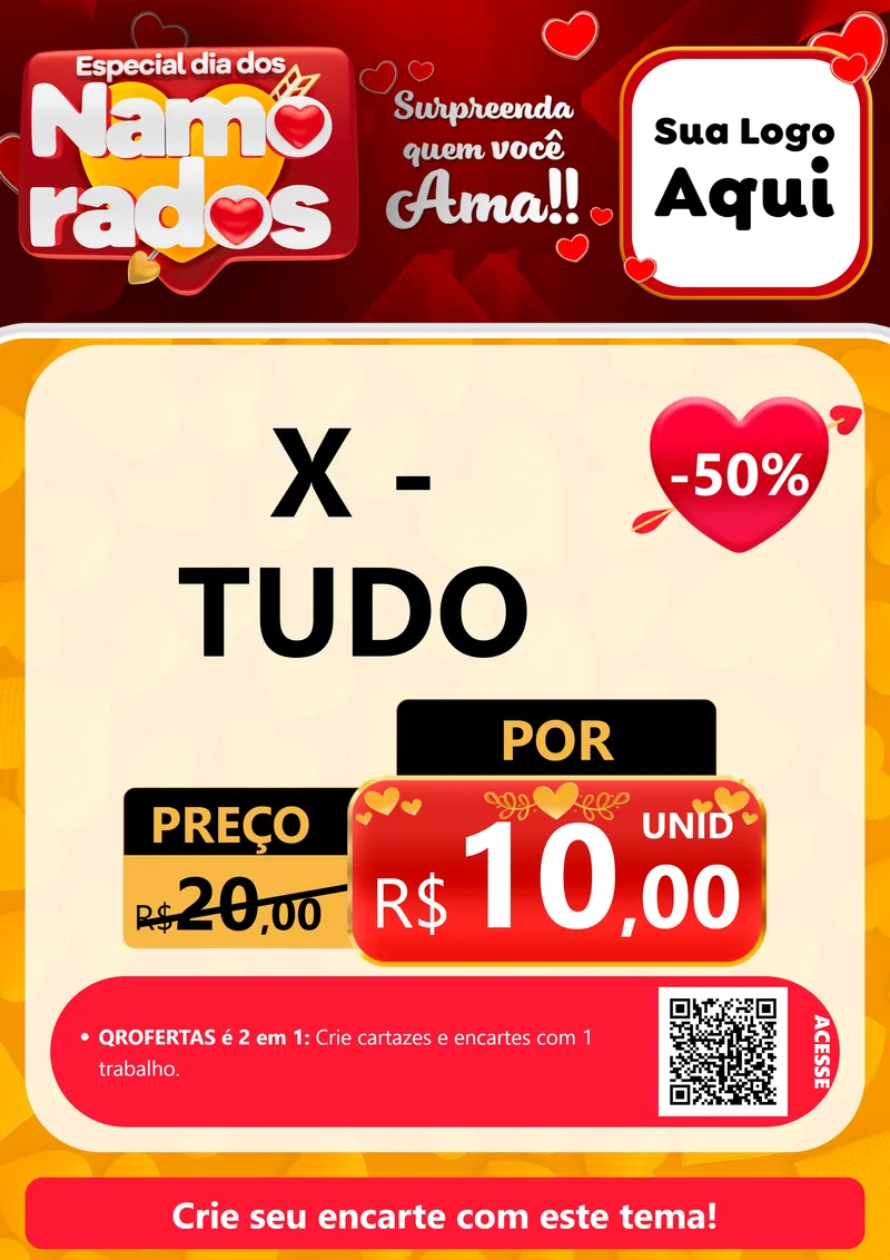 Modelo de Cartaz para Cartaz A4 Vertical com o tema Especial Dia dos Namorados para Hamburgueria