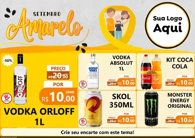 Modelo de Encarte para Encarte A4 Horizontal com o tema Setembro Amarelo para Distribuidora de bebidas