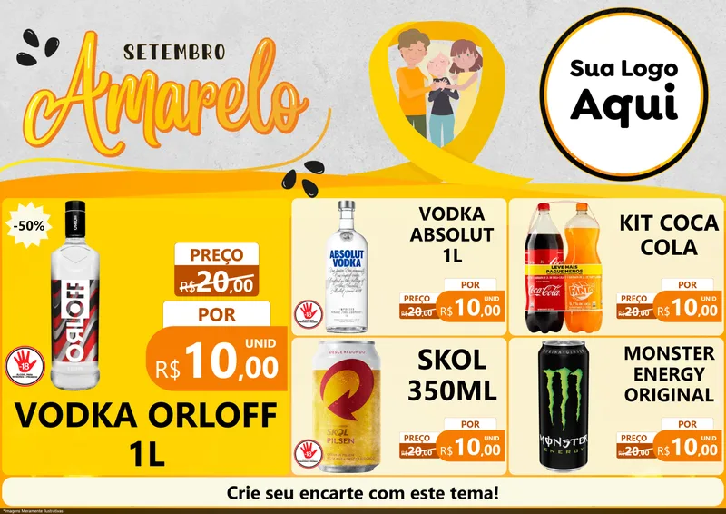 Modelo de Encarte para Encarte A4 Horizontal com o tema Setembro Amarelo para Distribuidora de bebidas