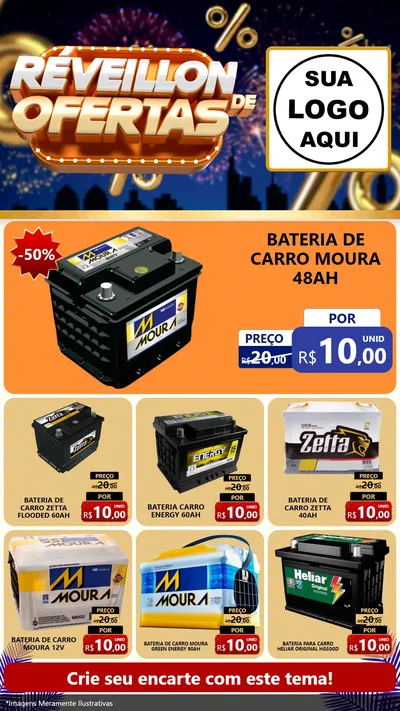 Modelo de Rede Social para Stories com o tema Réveillon de Ofertas para Baterias Elétricas
