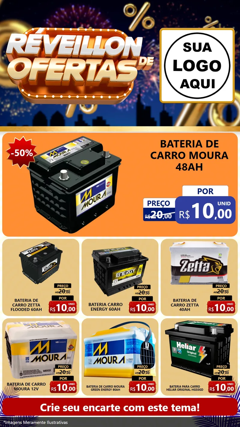 Modelo de Rede Social para Stories com o tema Réveillon de Ofertas para Baterias Elétricas
