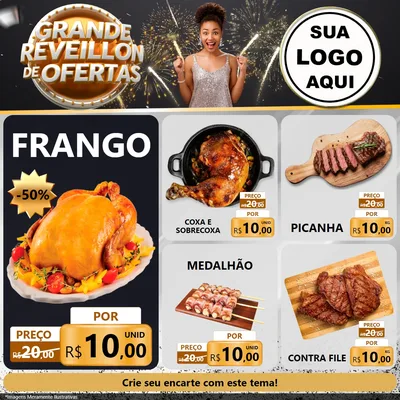 Modelo de Rede Social para Feed Facebook com o tema Grande Réveillon de Ofertas para Assados