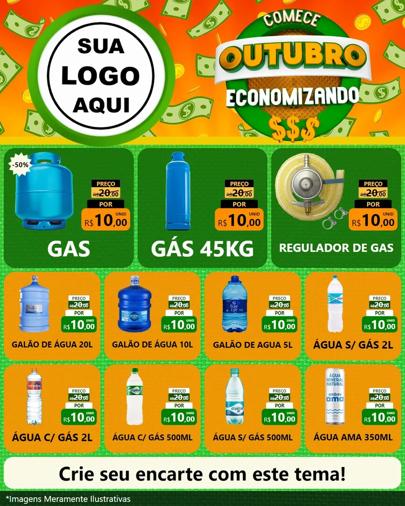 Modelo de Rede Social para Feed Instagram com o tema Comece Outubro Economizando para Água e gás